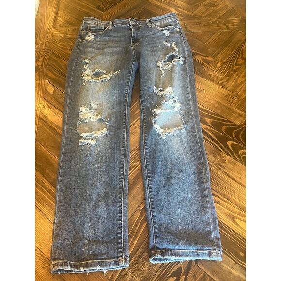 Judy blue Denim - Judy Blue 15/32 Boyfriend Fit Jeans Women Fringe Skater Grunge Thrash Distressed